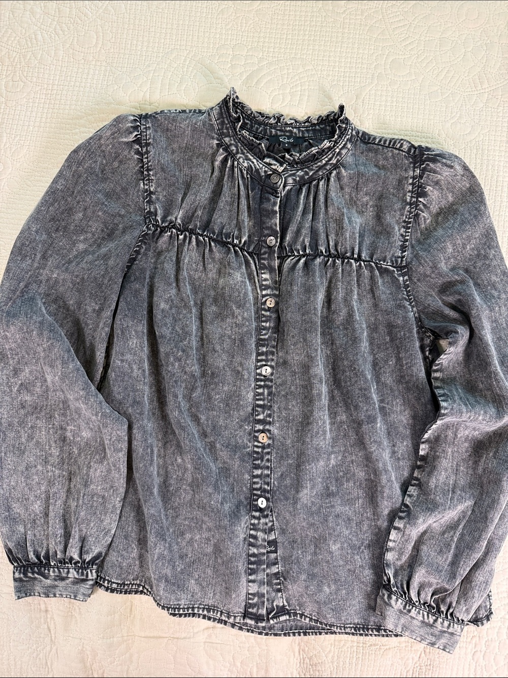 Boho Rails Charcoal washed denim Ruffled Blouse - Picture 8 of 12